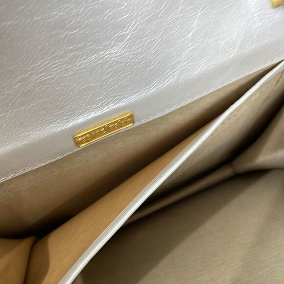 Raphael Salato Vintage Leather Flap Bag Clutch 70s White Blue Crystal Leaf - Picture 8 of 11